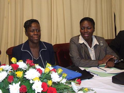 Ag. Vice Chancellor Prof. Lillian Tibatemwa-Ekirikubinza (L) with Deputy Speaker of Parliament, Rt. Hon. Rebecca Kadaga on Day 1 of the 3rd Stakeholders Consultative Conference, 26th to 27th March 2009, Makerere University, Kampala Uganda 