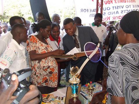 H.E Patrick Edwards Trinidad and Tobago High Commissioner to Uganda tours the Sports and Recreation stall at the Exhibition on Day 1 of the 3rd Stakeholders Consultative Conference, 26th to 27th March 2009, Makerere University, Kampala Uganda 