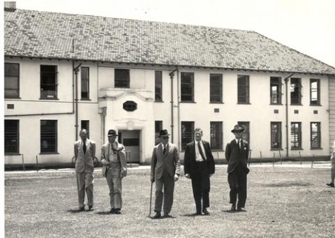 The Earl of Perth and Minister of State for Colonial Affairs (1957-62) Mr. J.D. Drummond inspects Colonial Administration infrastructure on 11th April 1959 during his tour of Uganda and Kenya