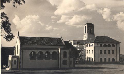 An early picture of St. Francis Chapel, Makerere University, Kampala Uganda with the Main Building in the background. The Chapel was completed in 1941