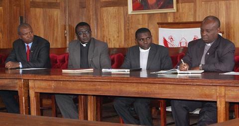 Rev. Canon. Dr. Ebong Johnson, Chaplain St. Francis Chapel (2nd L) with other members of CoU Clergy during His Grace's Visit on 24th August 2011, Makerere University, Kampala Uganda.