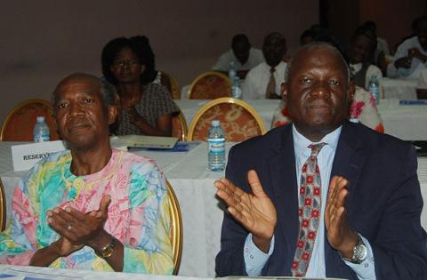 L-R Dr. Vinand Nantulya, Chairman Board of Directors, Uganda AIDS Commission (UAC) and Dr. David Guwatudde, MakSPH, CHS, at the Public Debate on 23rd August 2012, Imperial Royale Hotel, Kampala Uganda.