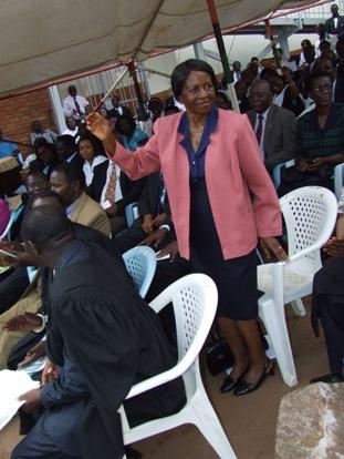 Dr. Josephine Namboze, East and Central Africa's first female Medical Doctor is introduced at the CHS Launch, 28th August 2009, Makerere University, Kampala Uganda