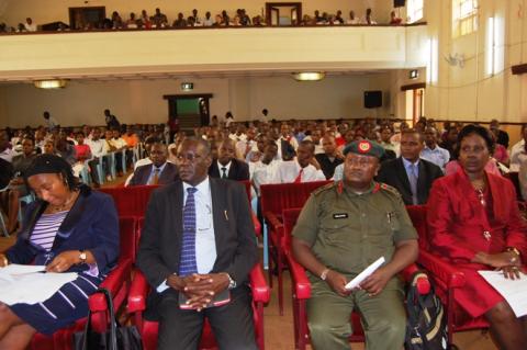 Assoc. Prof. Pamela Mbabazi (L), UPDF Spokesman Col. Felix Kulayigye (3rd L) with members of the FSF Board of Trustees attend the Re-launch of the Makerere Africa Lecture Series, 2nd December 2011, Makerere University, Kampala Uganda.