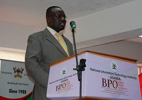 Ag. Vice Chancellor, Prof. Venansius Baryamureeba addresses gathering at National BPO Training Launch, 17th January 2011, Makerere University, Kampala Uganda.