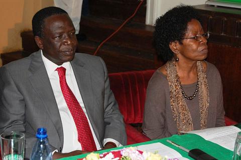 L-R: Chairperson Council-Eng. Dr. Charles Wana-Etyem and Vice Chairperson Council-Dr. Katherine Namuddu during The Nnabagereka's Visit on 21st October 2011, Makerere University, Kampala Uganda.