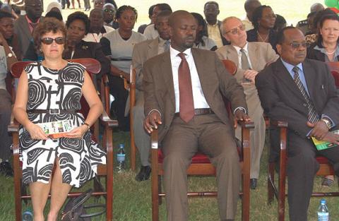 H.E. the Ambassador of France to Uganda Mrs. Aline KUSTER-MENAGER (L) was among the Diplomats who graced the launch to mark 90years on 4th August 2012, Makerere University, Kampala Uganda.