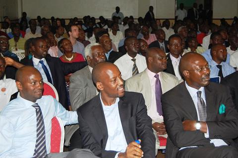 Businessman and Entrepreneur-Andrew Rugasira (2nd L) and other dignitaries formed part of the audience during President Thabo Mbeki's Public Q&A session on 19th January 2012, Makerere University, Kampala Uganda.