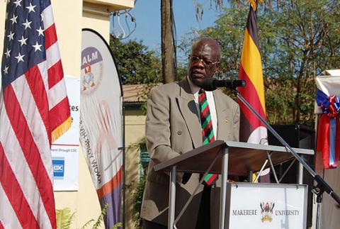 Prof. Nelson Sewankambo gives the opening remarks during the SMC Launch on 11th December 2012, Makerere University Hospital, Kampala Uganda.