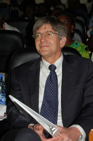 US. Deputy Secretary of State James Steinberg listens to introductory remarks before he delivered his Public Lecture on US Foreign Policy in Africa, 4th February 2011, Makererere University, Kampala Uganda.
