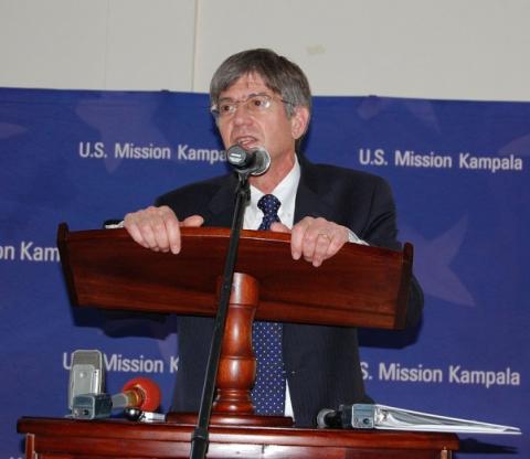 US. Deputy Secretary of State James Steinberg reacts to questions from the audience after he delivered his Public Lecture on US Foreign Policy in Africa, 4th February 2011, Makererere University, Kampala Uganda.