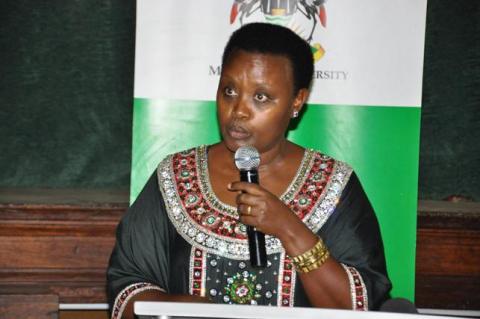 Mrs. Mary Mugyenyi make her remarks during the 2nd Joshua Mugyenyi Memorial Lecture, 15th March 2013, Makerere University, Kampala Uganda.