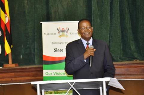 The Chief Guest, Prof. Ephraim Kamuntu makes his remarks during the 2nd Joshua Mugyenyi Memorial Lecture, 15th March 2013, Makerere University, Kampala Uganda.